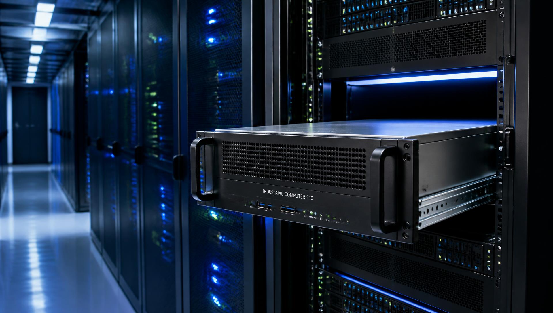 19-Zoll Industrieserver im Rack eines Rechenzentrums